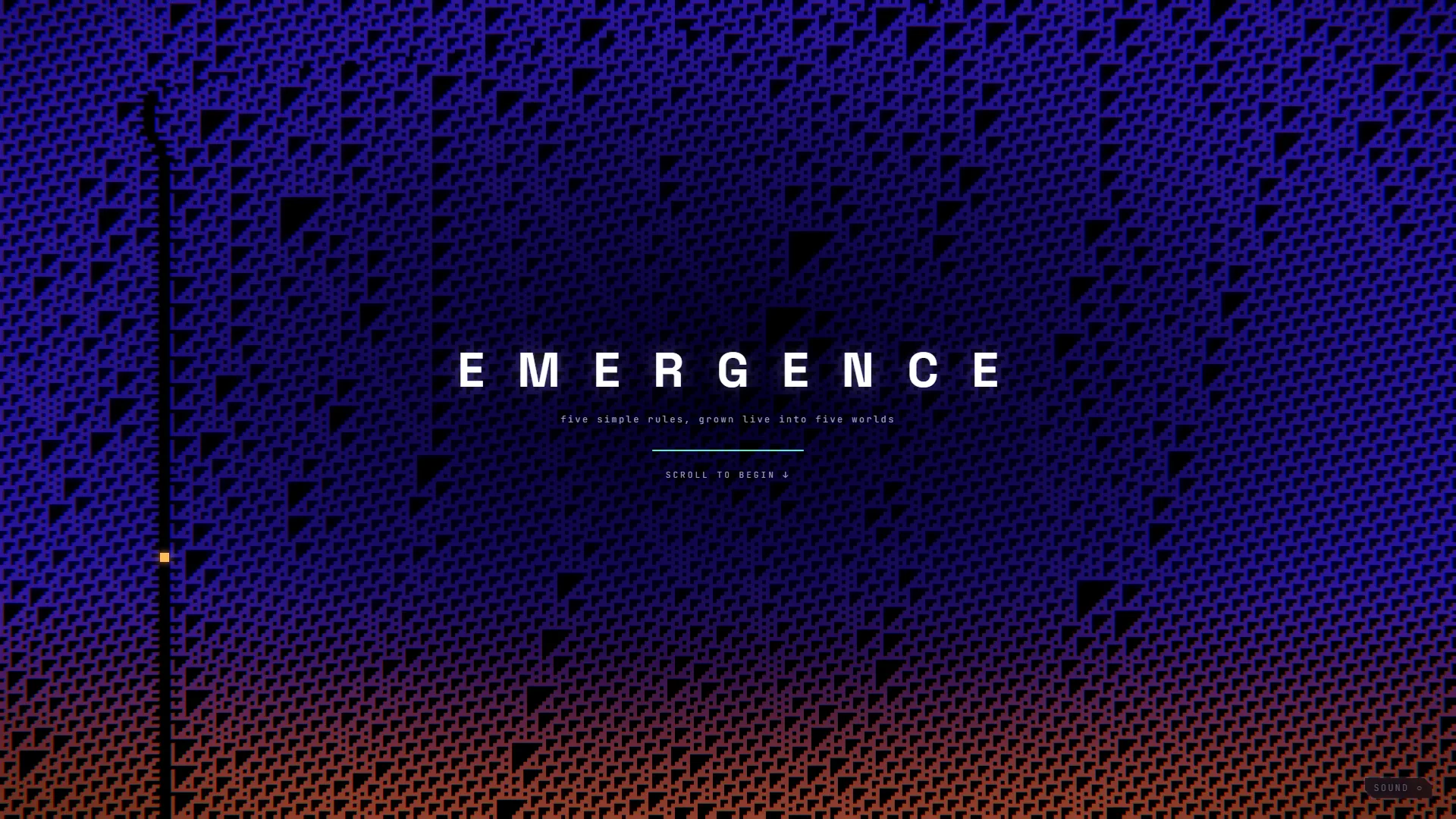Startbild von emergence, Titel über einem gerasterten Farbverlauf